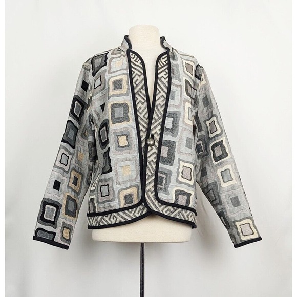 Trimdin Jacket Reversible Gray Tan White Black Geometric Statement Misses Size L - Picture 6 of 11